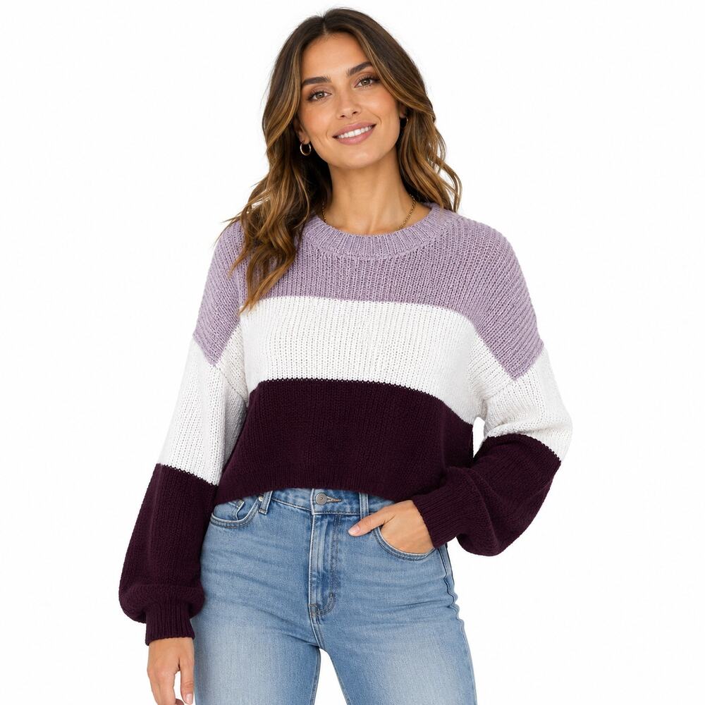 debut Multicolor Striped Crew Neck Cropped Sweater